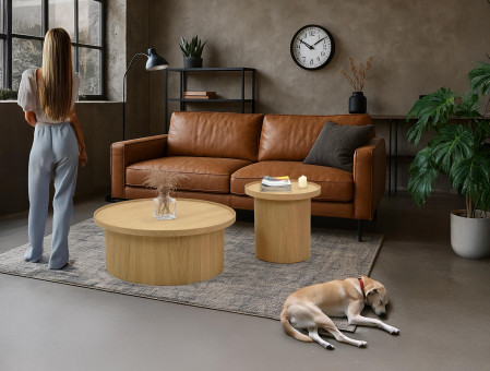 Dubový konferenční stolek dub bílý, Ø 80 ​​cm