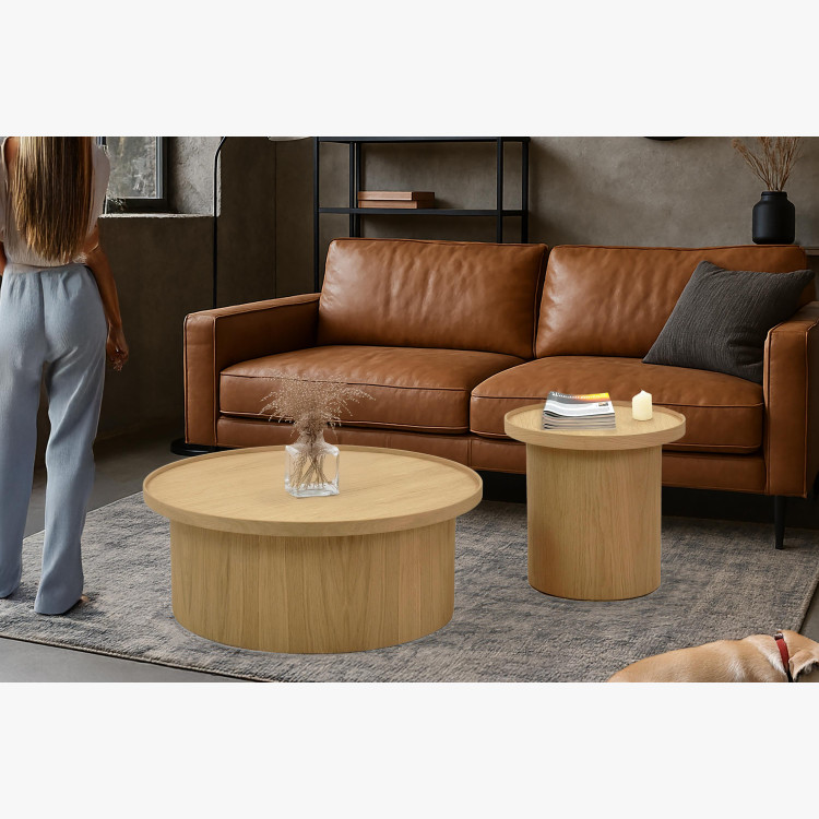 Dubový konferenční stolek dub bílý, Ø 80 ​​cm