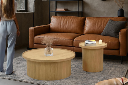 Dubový konferenční stolek dub bílý, Ø 80 ​​cm