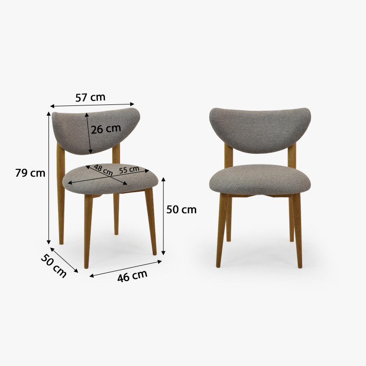 Luxusní jídelní židle dub s šedým čalouněním