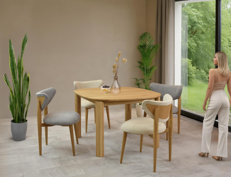 Luxusní jídelní židle dub s šedým čalouněním