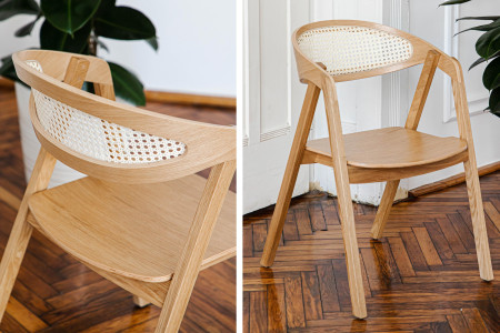 Stohovatelná židle z dubu z ratanem