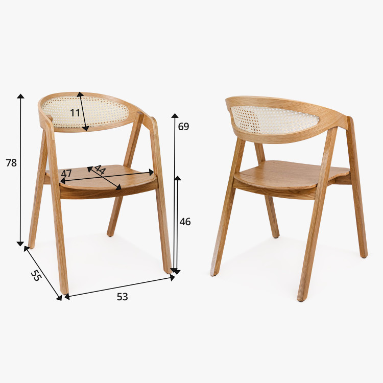 Stohovatelná židle z dubu z ratanem