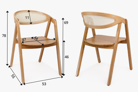 Stohovatelná židle z dubu z ratanem