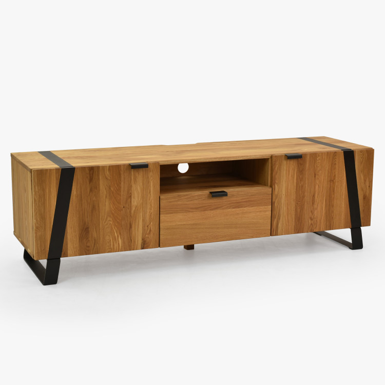 Dubová televizní komoda na kovových nohách