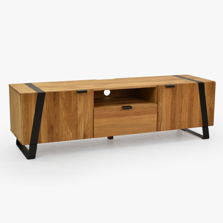 Dubová televizní komoda na kovových nohách