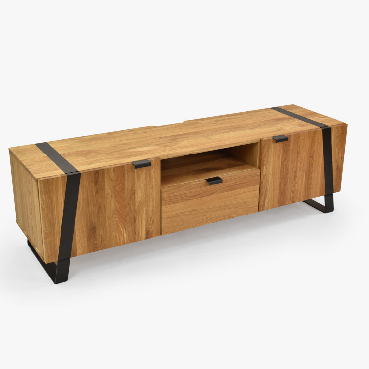 Dubová televizní komoda na kovových nohách