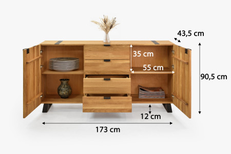 Komoda do ložnice s dvířky a šuplíky dub