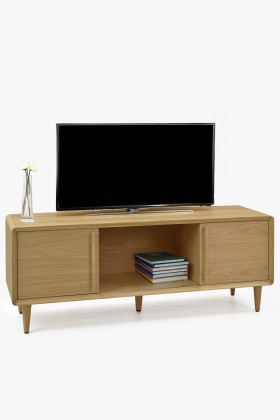 TV-Kommode Weiß-Eiche Holz mit Füßen 140x55 cm