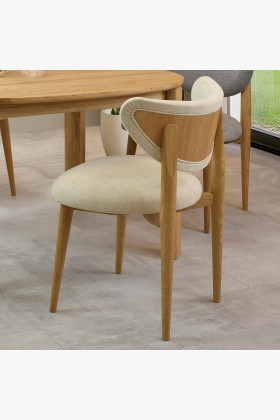 Esszimmerstuhl Eiche massiv mit ecrufarbenem Polster