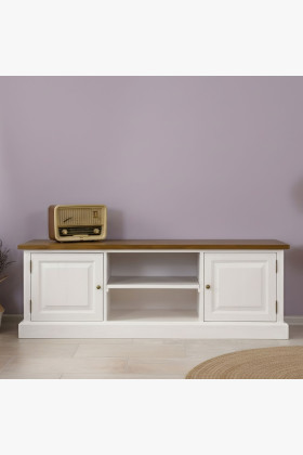 Massive Kiefernholz TV-Kommode Provence Stil Weiß Braun
