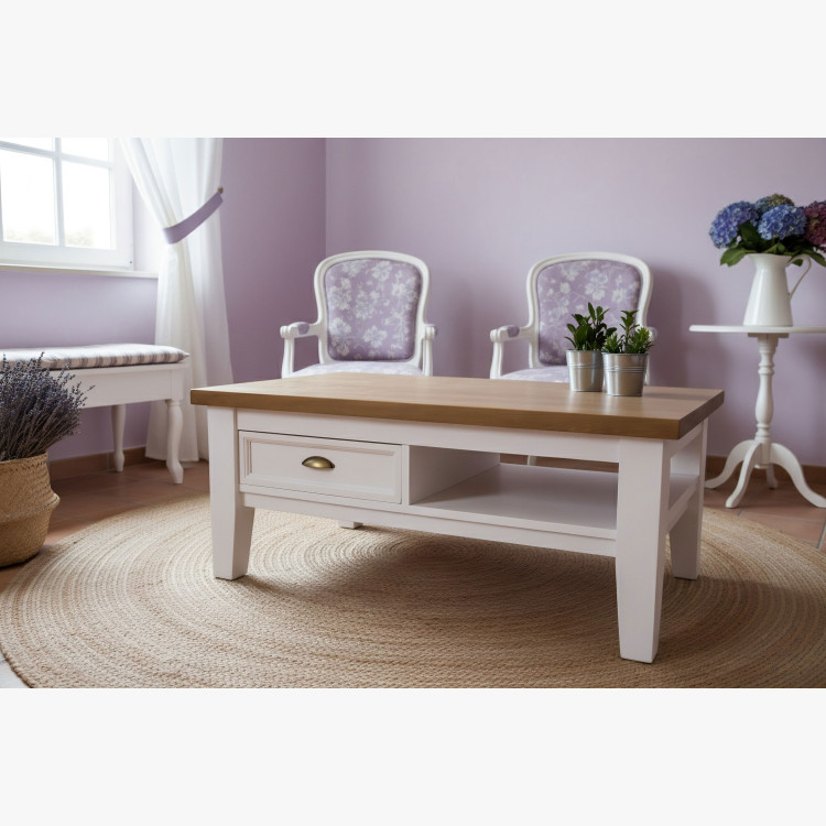 Dřevěný konferenční stolek bílo - hnědý Provence