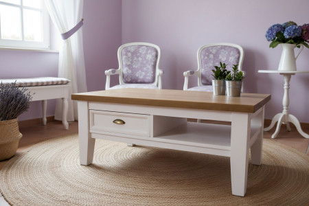 Dřevěný konferenční stolek bílo - hnědý Provence