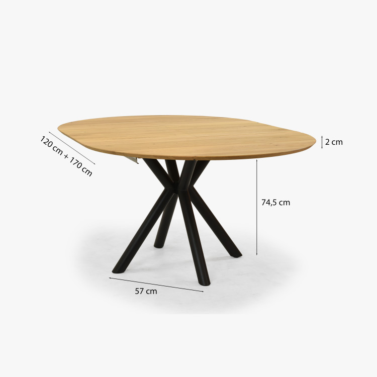 Kulatý rozkládací stůl dubový s kovovýma nohama ø120 cm