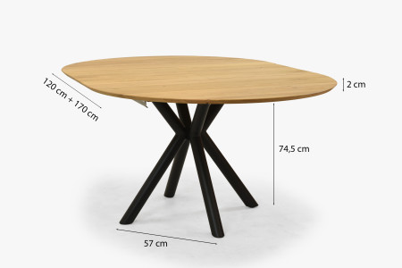 Kulatý rozkládací stůl dubový s kovovýma nohama ø120 cm