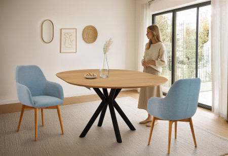 Kulatý rozkládací stůl dubový s kovovýma nohama ø120 cm