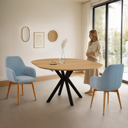 Kulatý rozkládací stůl dubový s kovovýma nohama ø120 cm