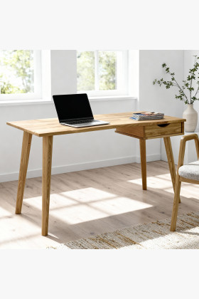 Eiche Schreibtisch mit schwarzen Metallbeinen, naturfarben