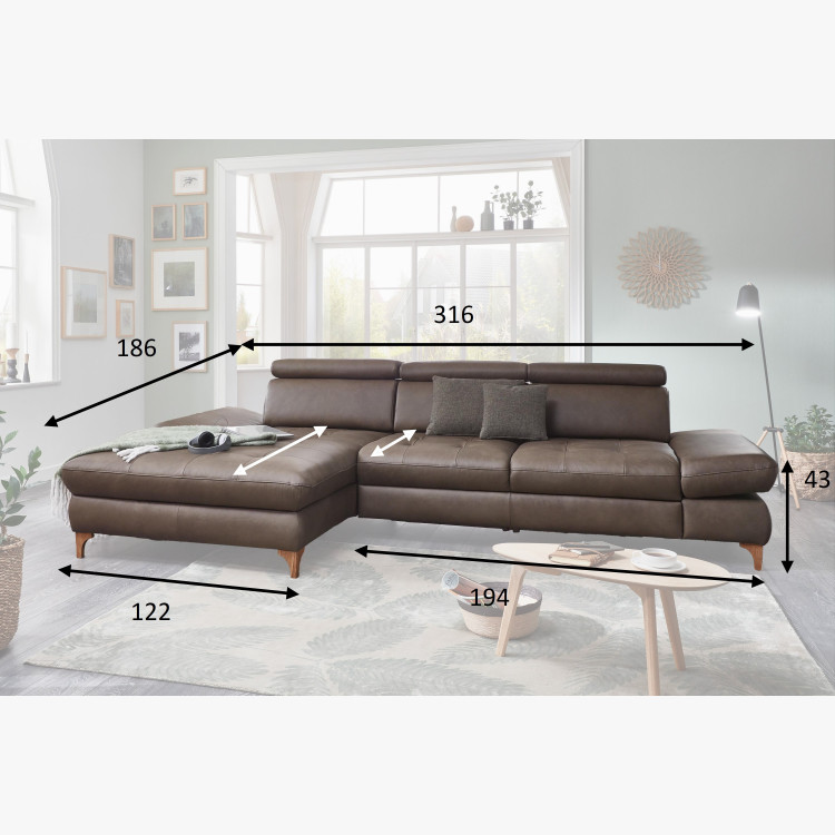 Kožená rohová sedací souprava Carolina - roh v levo