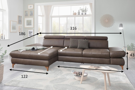 Kožená rohová sedací souprava Carolina - roh v levo