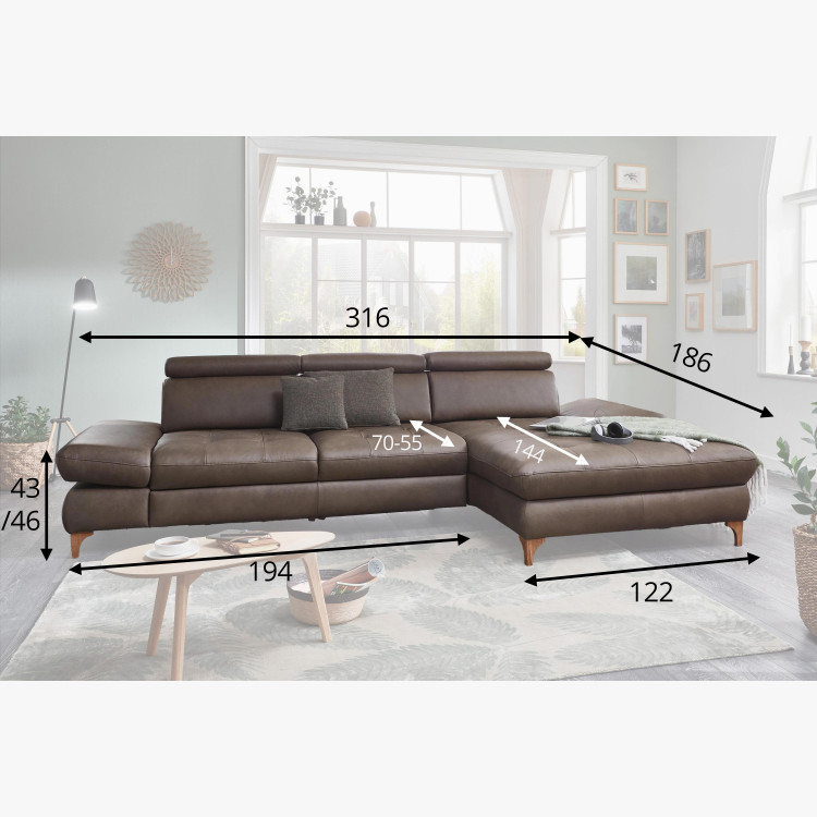 Kožená rohová sedací souprava Carolina - roh v pravo