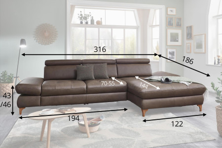 Kožená rohová sedací souprava Carolina - roh v pravo