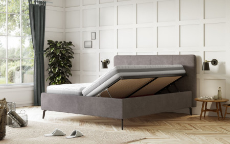Šedá čalouněná postel s úložným prostorem , 180 x 200 cm