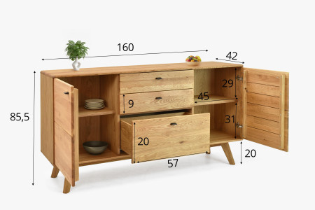 Dubová komoda s dvířky a šuplíky