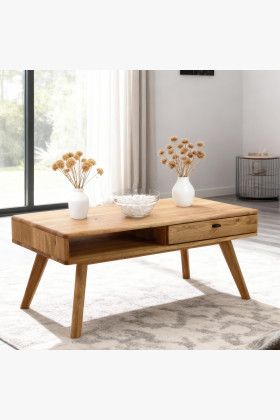 Kaffeetisch Eiche 110x60 cm mit Schublade massiv Holz