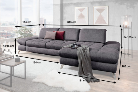 Rohová sedací souprava Carolina šedá - roh v pravo