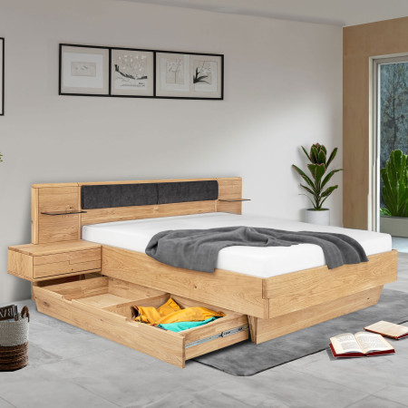 Dubová postel s nočními stolky a úložným prostorem