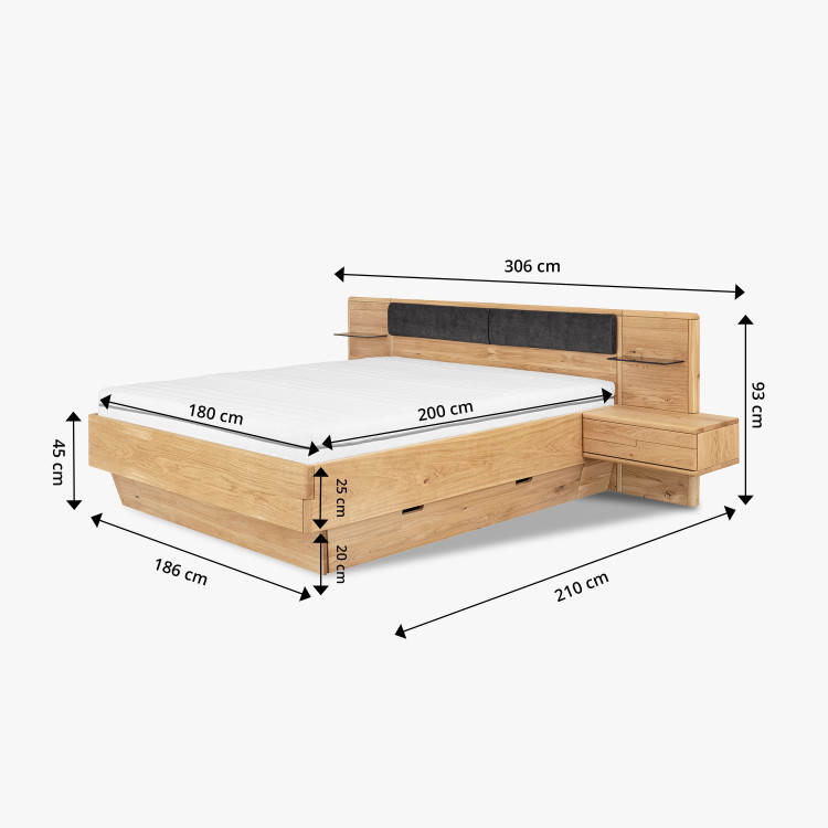 Dubová postel s nočními stolky a úložným prostorem