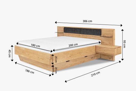 Dubová postel s nočními stolky a úložným prostorem