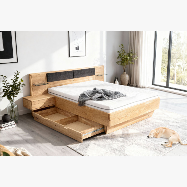 Dubová postel s nočními stolky a úložným prostorem