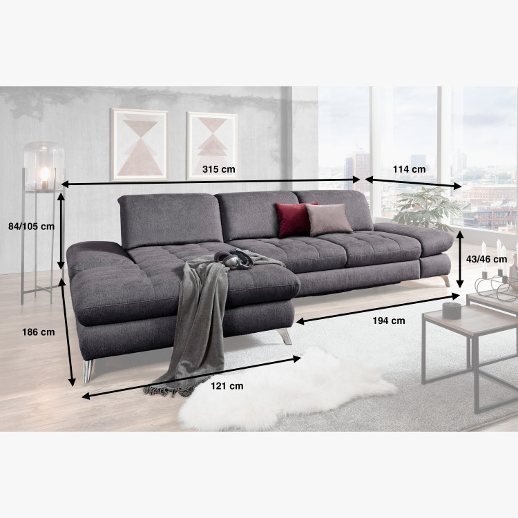 Rohová sedací souprava Carolina šedá - roh v lavo