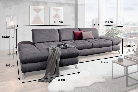 Rohová sedací souprava Carolina šedá - roh v lavo