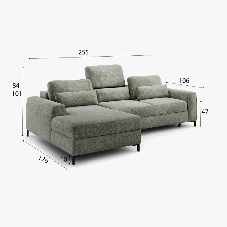 Rohová sedací souprava s funkcí spaní a úložným prostorem leva