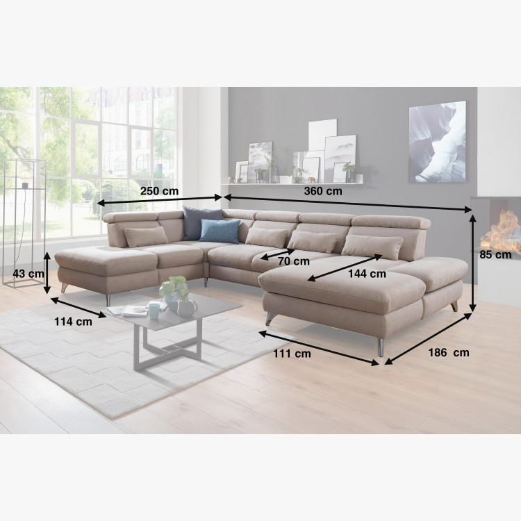 Sedací souprava Carolina ve tvaru písmene U s možností funkcí, béžová