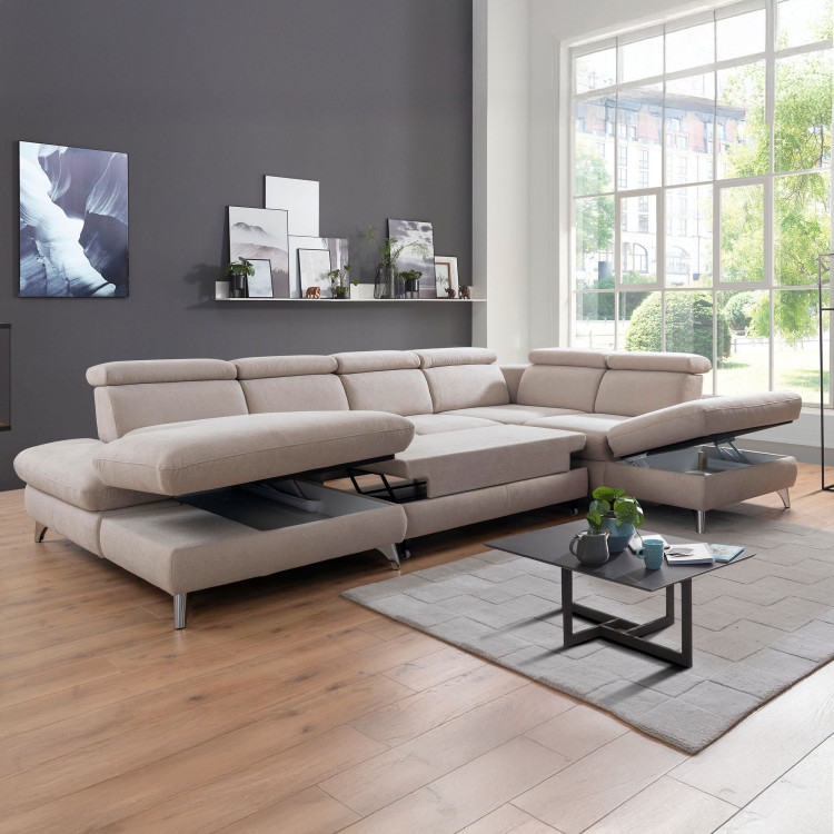 Sedací souprava Carolina ve tvaru písmene U s možností funkcí, béžová