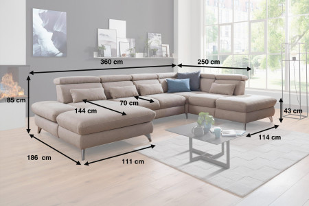 Sedací souprava Carolina ve tvaru písmene U s možností funkcí, béžová