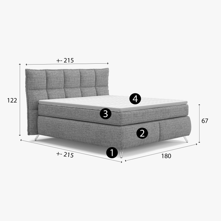 Boxspring postel šedá 180 cm s úložným prostorem Treviso