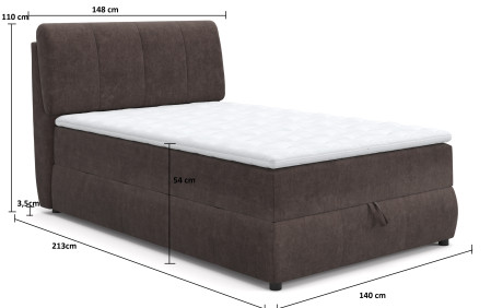 Boxspring kontinentální postel s úložným prostorem - hnědá