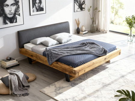 Moderní masívni postel z dub kovové nohy, Laura 180 x 200