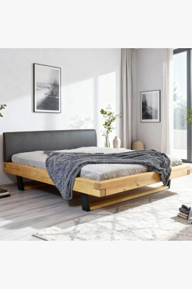 Massivholzbett Fichte 160x200 mit gepolstertem Kopfteil