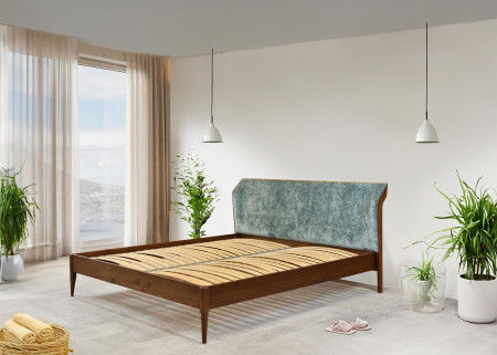 Retro postel s čaluněným čelem - zeleným 180 x 200 cm