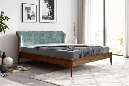 Retro postel s čaluněným čelem - zeleným 180 x 200 cm