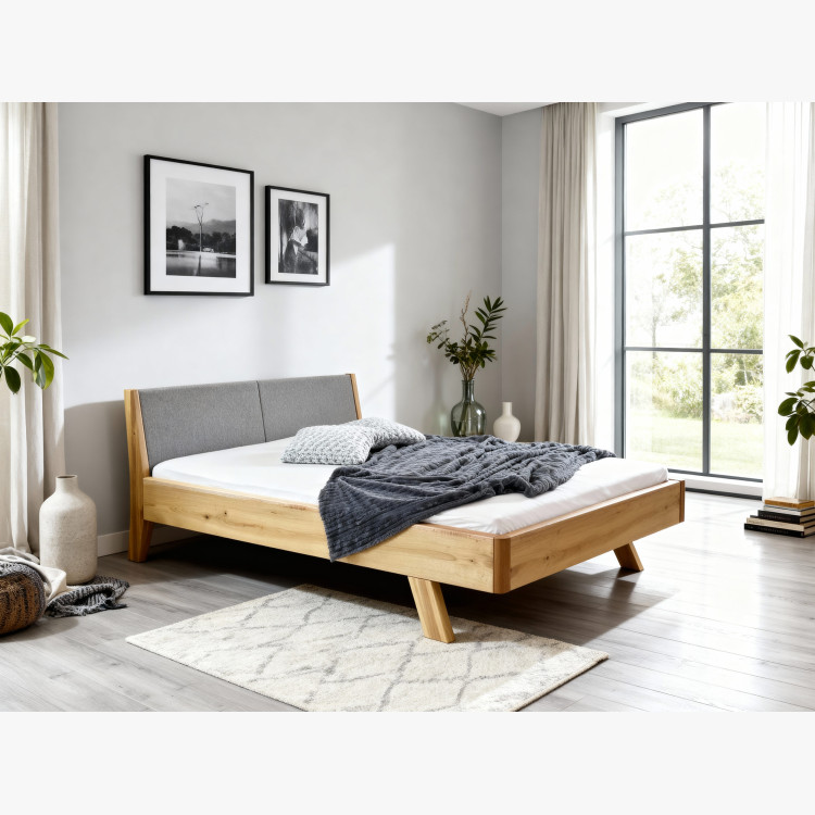 Postel z masivu - látkové čelo šedé Marina 160 x 200 cm