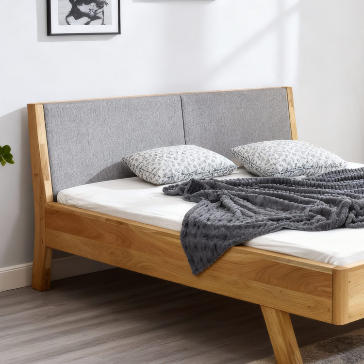 Postel z masivu - látkové čelo šedé Marina 180 x 200 cm