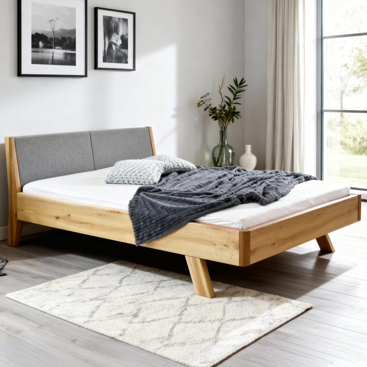 Postel z masivu - látkové čelo šedé Marina 180 x 200 cm