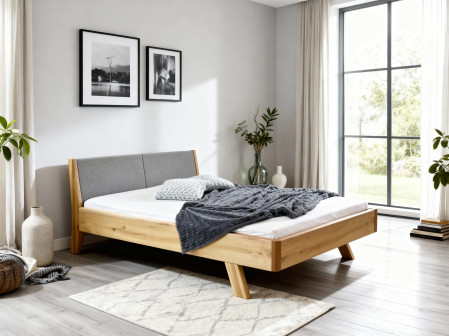 Postel z masivu - látkové čelo šedé Marina 180 x 200 cm